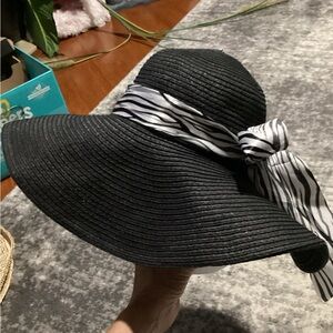 Jacobson Hat Floppy Straw Hat, Black Wide Brim with black and white ribbon